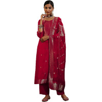 Libas Women's Silk Blend Kurta Set (27698_Red