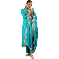 Libas Womens Woven Design Silk Blend Straight Kurta With Trousers And Dupatta