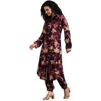 Libas Women's Burgundy Printed Silk Blend Co-Ords Regular 27799