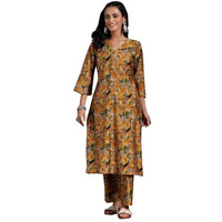 Libas Women's Silk Blend Printed Co-Ords (27808_Mustard