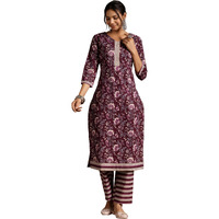 Libas Womens Printed Cotton Straight Kurta With Trousers