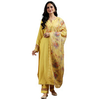 Libas Womens Yoke Design Silk Blend Straight Kurta With Trousers And Dupatta