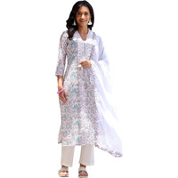 Libas Womens Printed Cotton Straight Kurta With Trousers And Dupatta