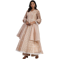 Libas Womens Embroidered Organza A-Line Kurta With Palazzos And Dupatta