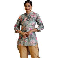 Libas Women's Silk Blend Regular Kurti (37211_Sea Green