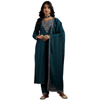 Libas Womens Yoke Design Silk Blend Straight Kurta With Trousers And Dupatta