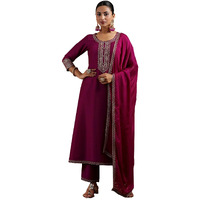 Libas Womens Yoke Design Silk Blend A-Line Kurta With Trousers And Dupatta