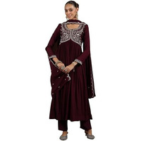 Libas Women's Silk Blend Kurta Set (48579_Wine