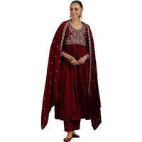 Libas Women's Silk Blend Kurta Set (48581_Maroon