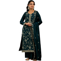 Libas Women's Silk Blend Embroidered Kurta Set (48584_Teal_Xs)