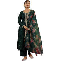 Libas Women's Silk Blend Kurta Set (48601_Green