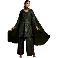 Libas Art Womens Embroidered Georgette A-Line Kurta With Palazzos And Dupatta