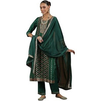 Libas Women's Silk Blend Kurta Set (48659_Green