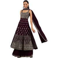 Libas Art Womens Embroidered Georgette A-Line Kurta With Palazzos And Dupatta
