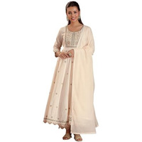 Libas Womens Embroidered Cotton A-Line Kurta With Trousers And Dupatta