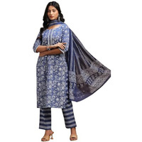 Libas Womens Printed Cotton Straight Kurta With Trousers And Dupatta