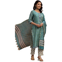 Libas Womens Printed Cotton Straight Kurta With Trousers And Dupatta