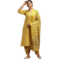 Libas Womens Printed Cotton Straight Kurta With Salwar And Dupatta