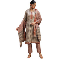 Libas Womens Printed Cotton Straight Kurta With Trousers And Dupatta