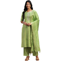 Libas Womens Woven Design Silk Blend Straight Kurta With Trousers And Dupatta