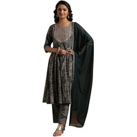 Libas Womens Printed Silk Blend A-Line Kurta With Trousers And Dupatta