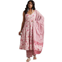 Libas Pink Pure Cotton Printed Kurta Sets For Women