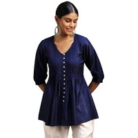 Libas Women's Silk Blend Woven Design Regular Kurti (29103O Blue