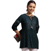 Libas Women's Viscose Rayon Woven Design A-Line Kurtis (29107O_Green
