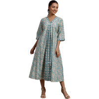 Libas Women's Cotton Fit And Flare Midi Dress (29115O Blue