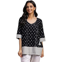 Libas Women's Cotton Printed A-Line Kurtis (29124_Black