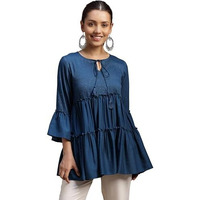 Libas Women's Silk Blend Solid Regular Kurti (29142 Blue
