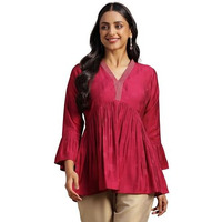 Libas Women's Silk Blend Woven Design A-Line Kurti (29154 Magenta