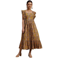 Libas Women's Cotton Fit And Flare Midi Casual Dress (29160_Mustard