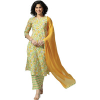 Libas Womens Printed Cotton Straight Kurta With Palazzos And Dupatta