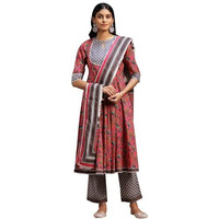 Libas Pink Pure Cotton Printed Kurta Sets For Women