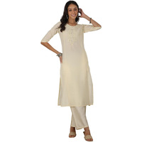 Libas Women's Cotton Yoke Design Straight Kurta (37221_Off White