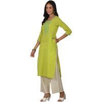 Libas Women's Cotton Printed Straight Kurta (37225_Green
