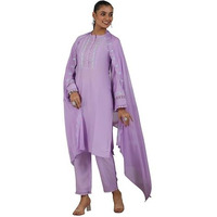 Libas Womens Yoke Design Silk Blend Straight Kurta With Trousers And Dupatta