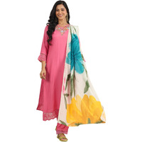 Libas Women's Cotton Blend Kurta Set (48742O_Pink_Xl)