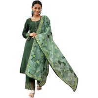 Libas Womens Embellished Silk Blend Straight Kurta With Trousers And Dupatta