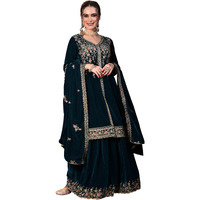 Libas Women's Velvet Kurta Set (48779O_Teal Blue