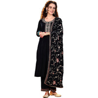 Libas Womens Yoke Design Velvet Straight Kurta With Trousers And Dupatta