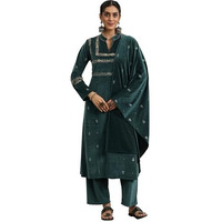 Libas Women's Velvet Embroidered Kurta Set (48791W_Green