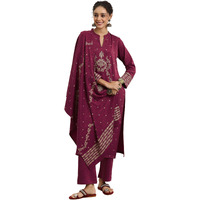 Libas Womens Woven Design Wool Straight Kurta With Trousers And Dupatta