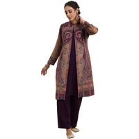 Libas Womens Woven Design Wool Straight Kurta With Palazzos And Jacket