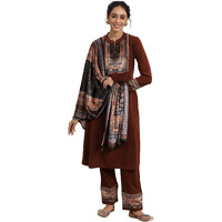 Libas Womens Yoke Design Wool Straight Kurta With Palazzos And Dupatta