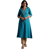 Libas Women's Silk Regular Kurta (29189O_Blue
