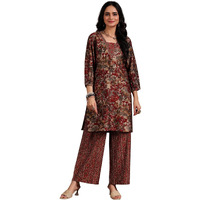 Libas Womens Printed Silk Blend Straight Kurta With Palazzos