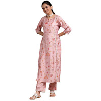Libas Womens Printed Silk Blend A-Line Kurta With Trousers
