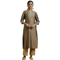 Libas Women's Silk Floral Straight Kurta (G2731_Gold_Xs)